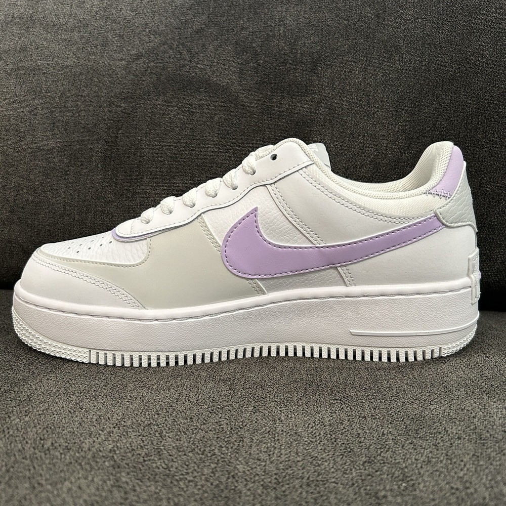 Nike Air Force 1 Shadow Lilac Bloom White Women's 7.5 Swoosh Leather FN6335-102 - Picture 2 of 7
